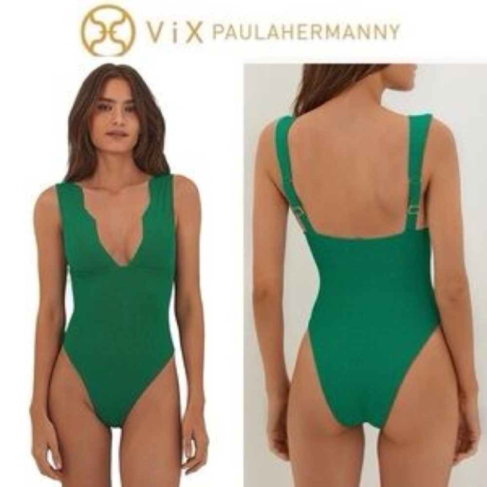 Vix Emerald Green Deep-V One-Piece Swimsuit
